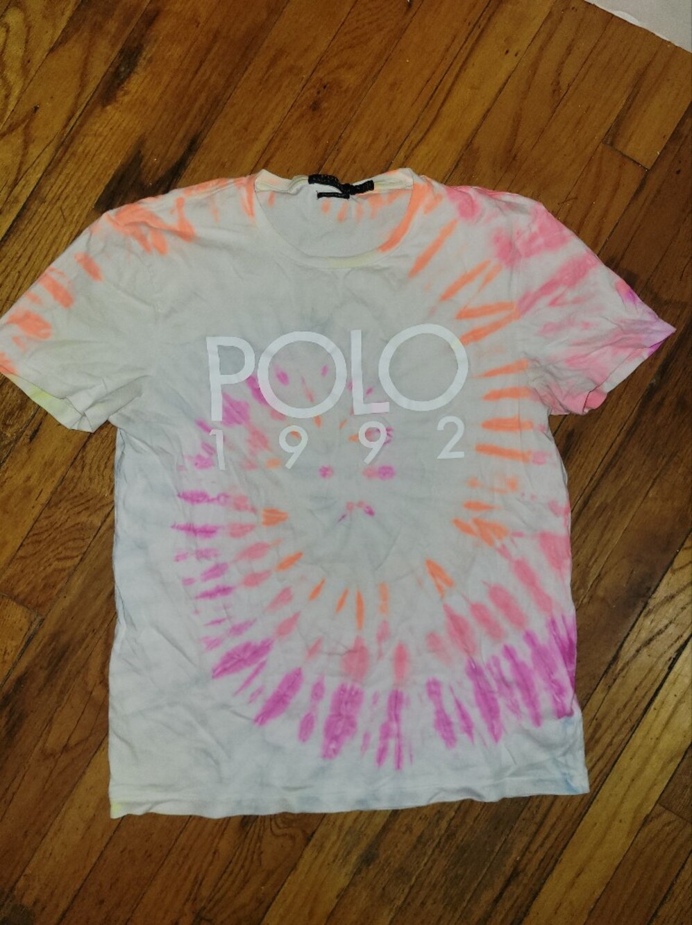 Polo Ralph Lauren 1992 Tie Dye Graphic Tee T-Shirt Pink Orange Crewneck Size M